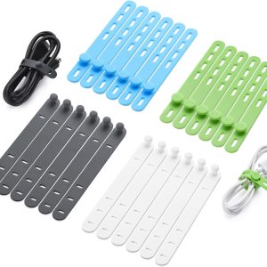 24 Pcs Silicone Cable Ties, Wire Cord Organizer, Cord Ties Reusable Cable Organizer 5Inch Cable Management Tie (4 Color) Cbfoeyk