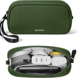 tomtoc Electronic Organizer Accessory Pouch for MacBook Charger, Cables, Power Bank, Hard Drive, Cords, Water-resistant Storage Bag with Removable Card Slots for USB Adapter, Memory Card, Black