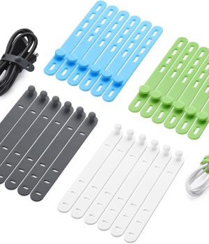 24 Pcs Silicone Cable Ties, Wire Cord Organizer, Cord Ties Reusable Cable Organizer 5Inch Cable Management Tie (4 Color) Cbfoeyk