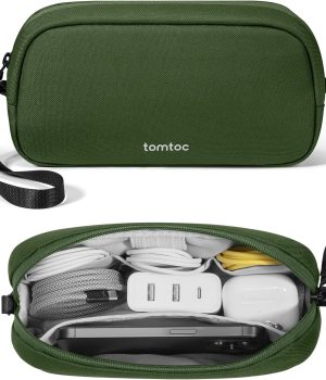 tomtoc Electronic Organizer Accessory Pouch for MacBook Charger, Cables, Power Bank, Hard Drive, Cords, Water-resistant Storage Bag with Removable Card Slots for USB Adapter, Memory Card, Black